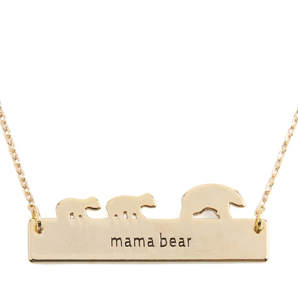 Brass Mama Bear Bar Pendant Necklace